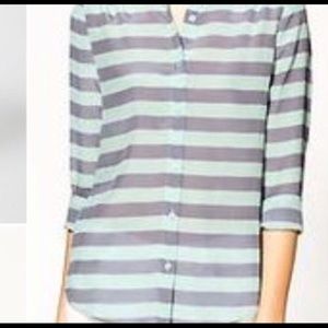 Pim & Larkin mint and gray striped blouse button